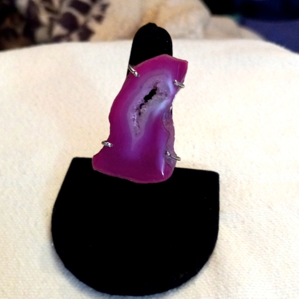 Agate Geode Druzy Slice Ring